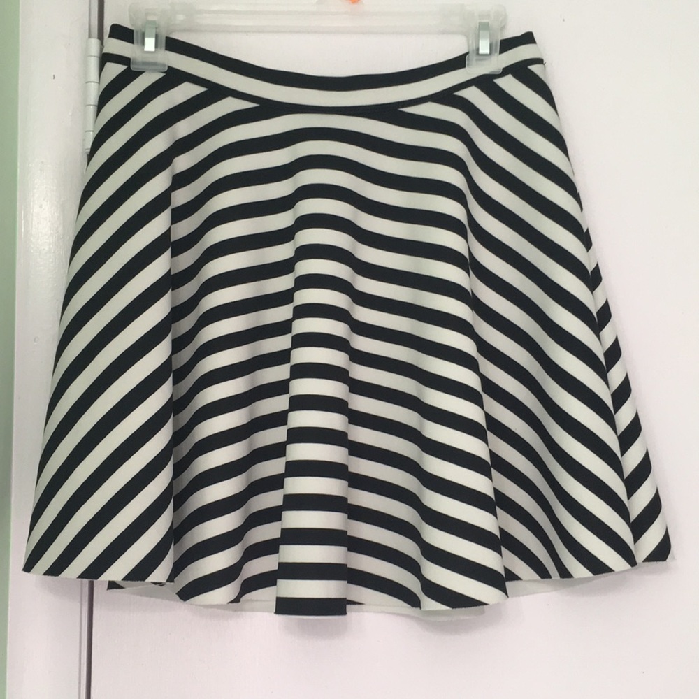 A zebra horizontally striped mini skirt.